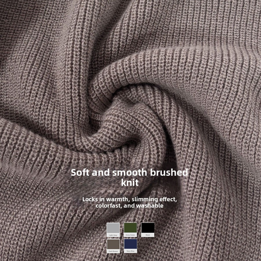 Solid Color Polo Collar Zipper Long Sleeve Knit Sweater for Women