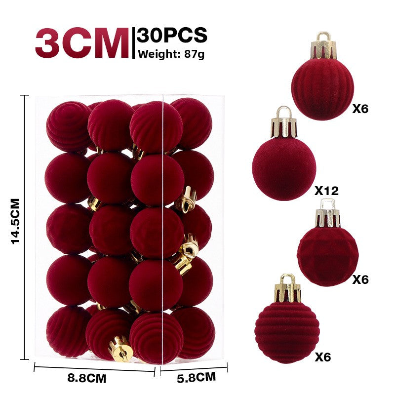 Set of small velvet flocked Christmas ball ornaments, photo 6