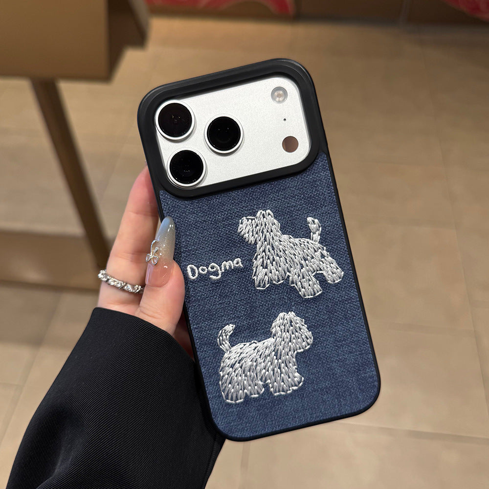 Ins Style Embroidered TPU Shockproof Protective Cover for iPhone