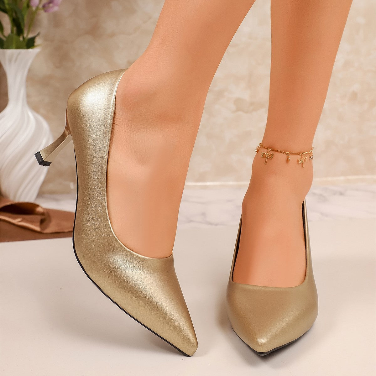 Women Sequined Pointed Toe Thin High Heels for Evening Party
