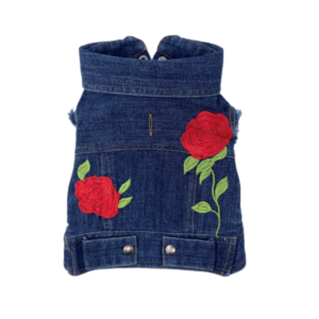 Denim Dog Designs Rose Embroidered Denim Dog Vest