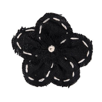 Linen flower pet bow, navy, on collar