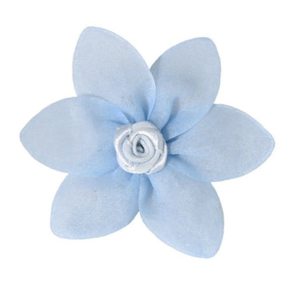 Petal flower dog bow with velcro, blue, on collar