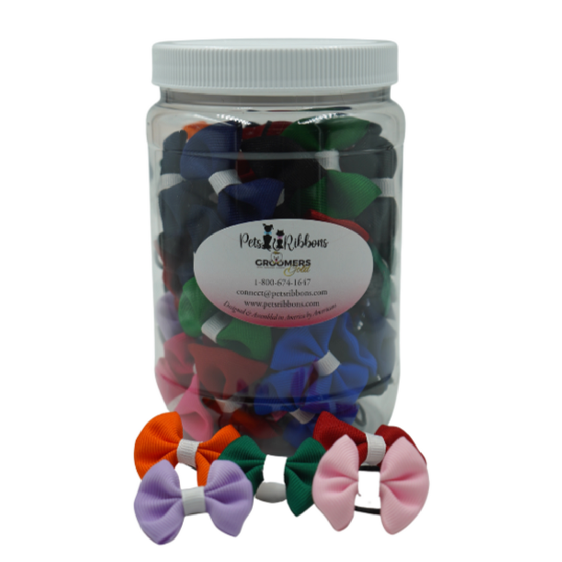 Assorted White Trim Dog & Cat Grooming Bows Jar