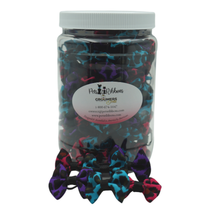 Animal Print Dog & Cat Grooming Bows Jar