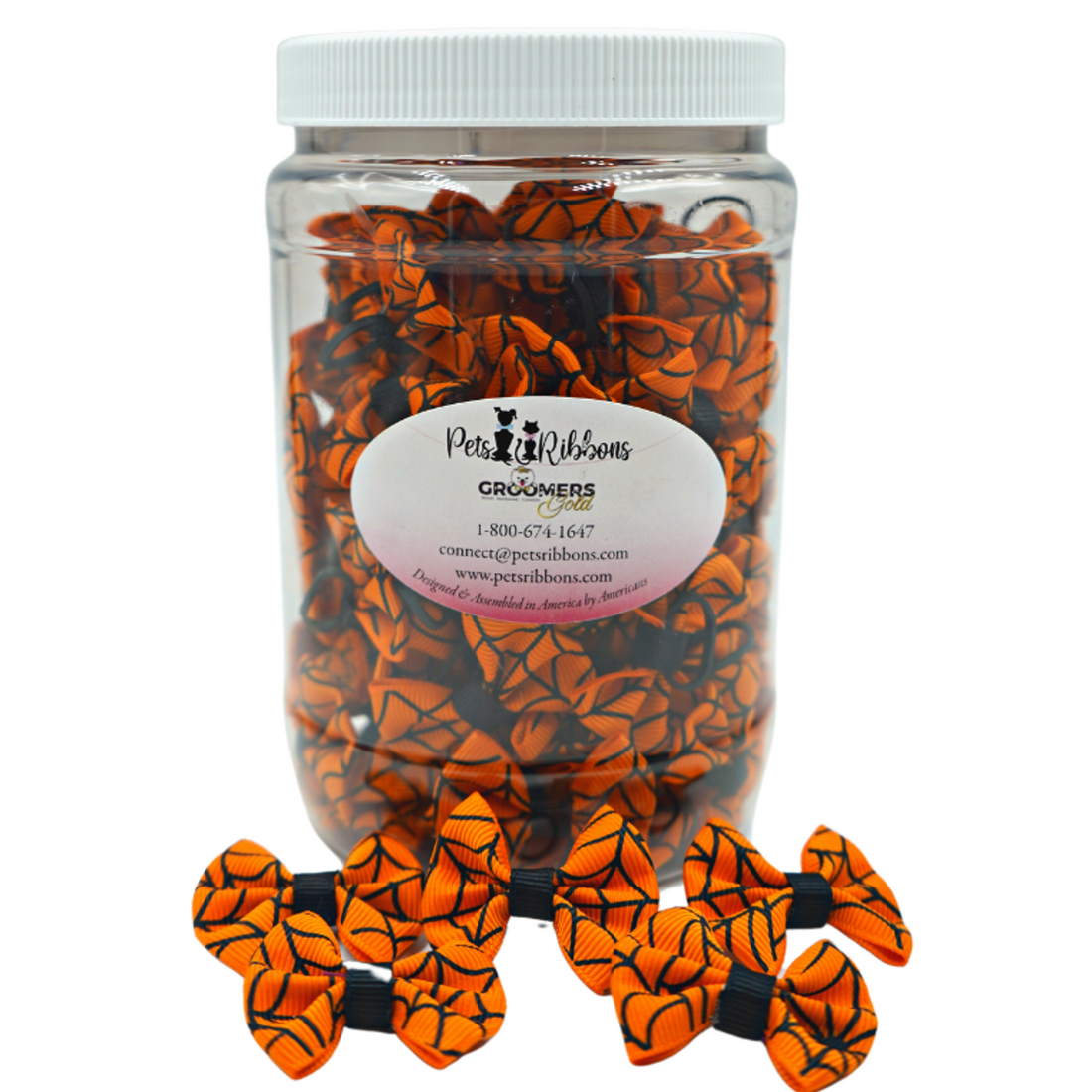 Pets Ribbons Halloween Spider Web Dog & Cat Bows Jar