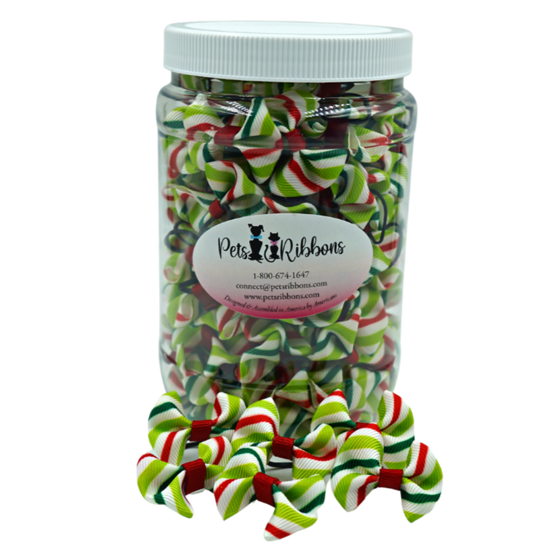 Christmas Candy Stripe Dog and Cat Bows in a Jar, 1 Inch