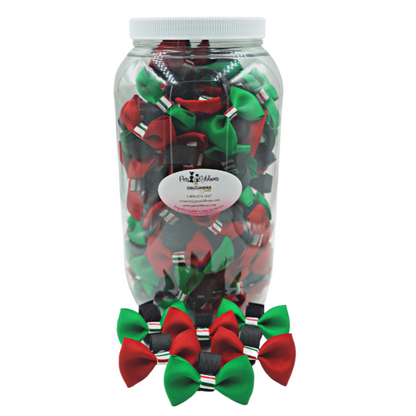 Christmas Candy Stripe Trim Velcro Dog Bows, 2 Inch