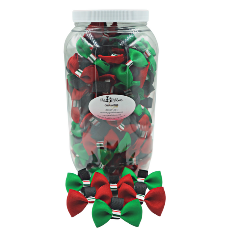 Christmas Candy Stripe Trim Velcro Dog Bows, 2 Inch