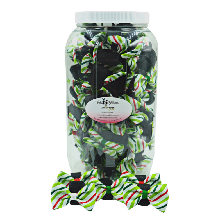 Christmas Candy Stripe Velcro Dog Bows, Jar of 100