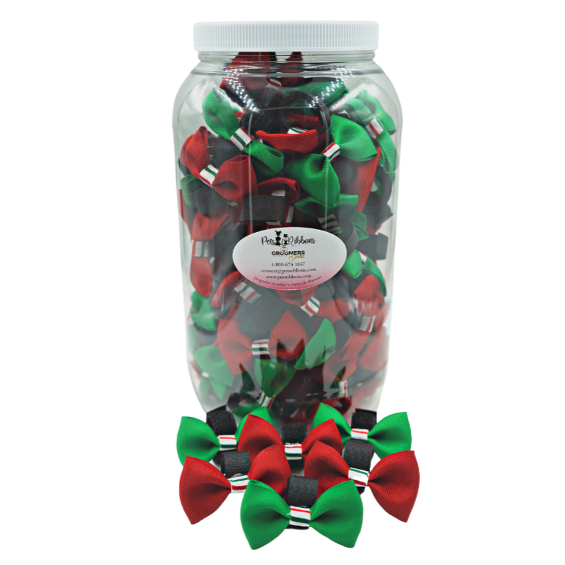 Christmas Candy Stripe Trimmed Velcro Dog Bows in a Jar