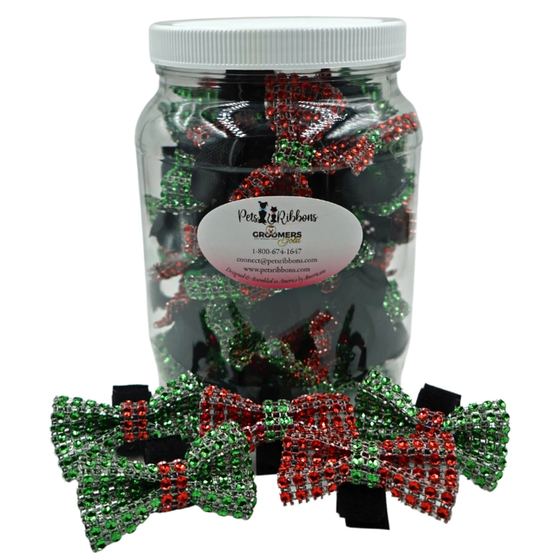 Christmas bling dog bows jar, 100 count, on dog