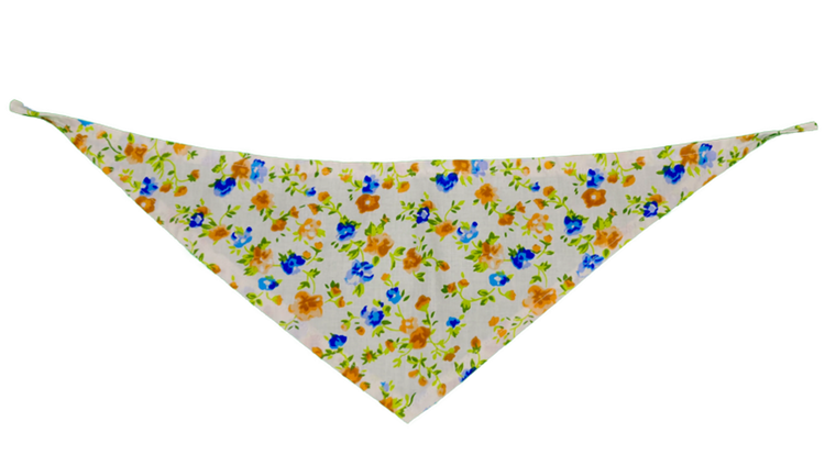 Yellow rose cotton pet bandana, flat lay