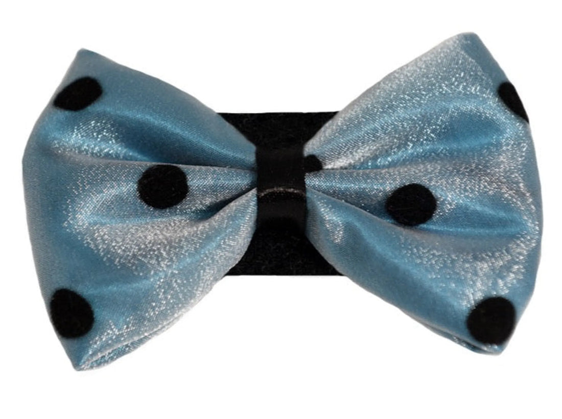 Organza satin polka dot dog bow, red, close up
