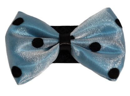 Organza satin polka dot dog bow, red, close up