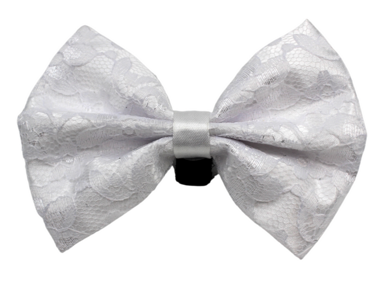 Pets Ribbons Satin Dog Bow with White Lace Overlay