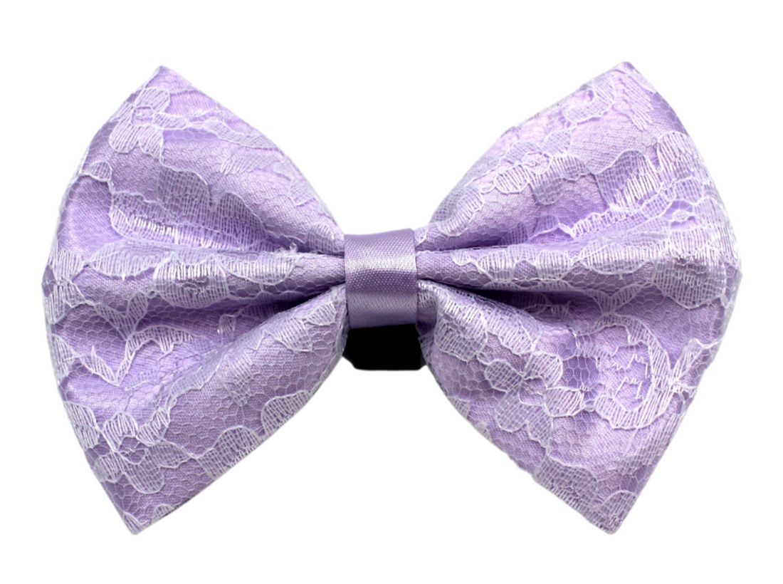 Pets Ribbons Satin Dog Bow with White Lace Overlay