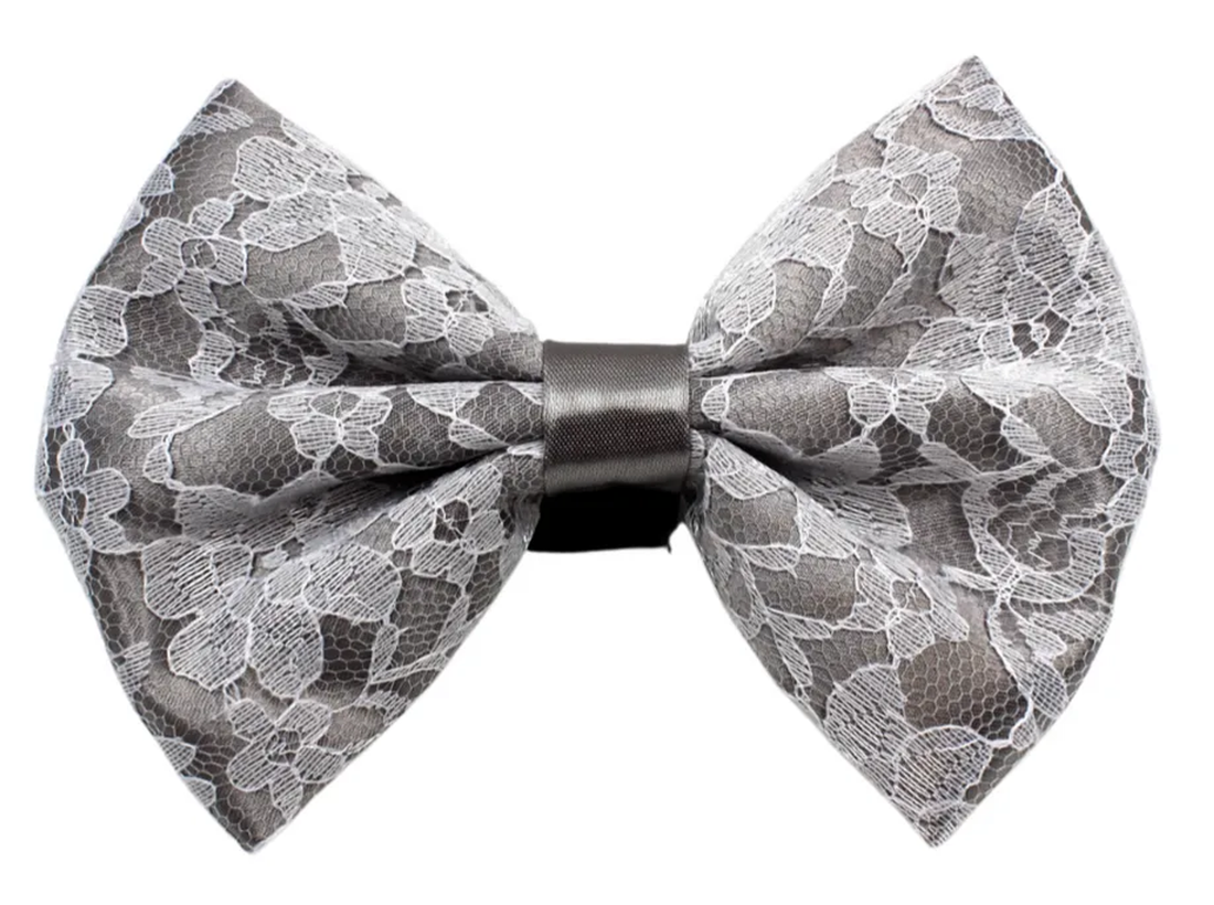 Pets Ribbons Satin Dog Bow with White Lace Overlay