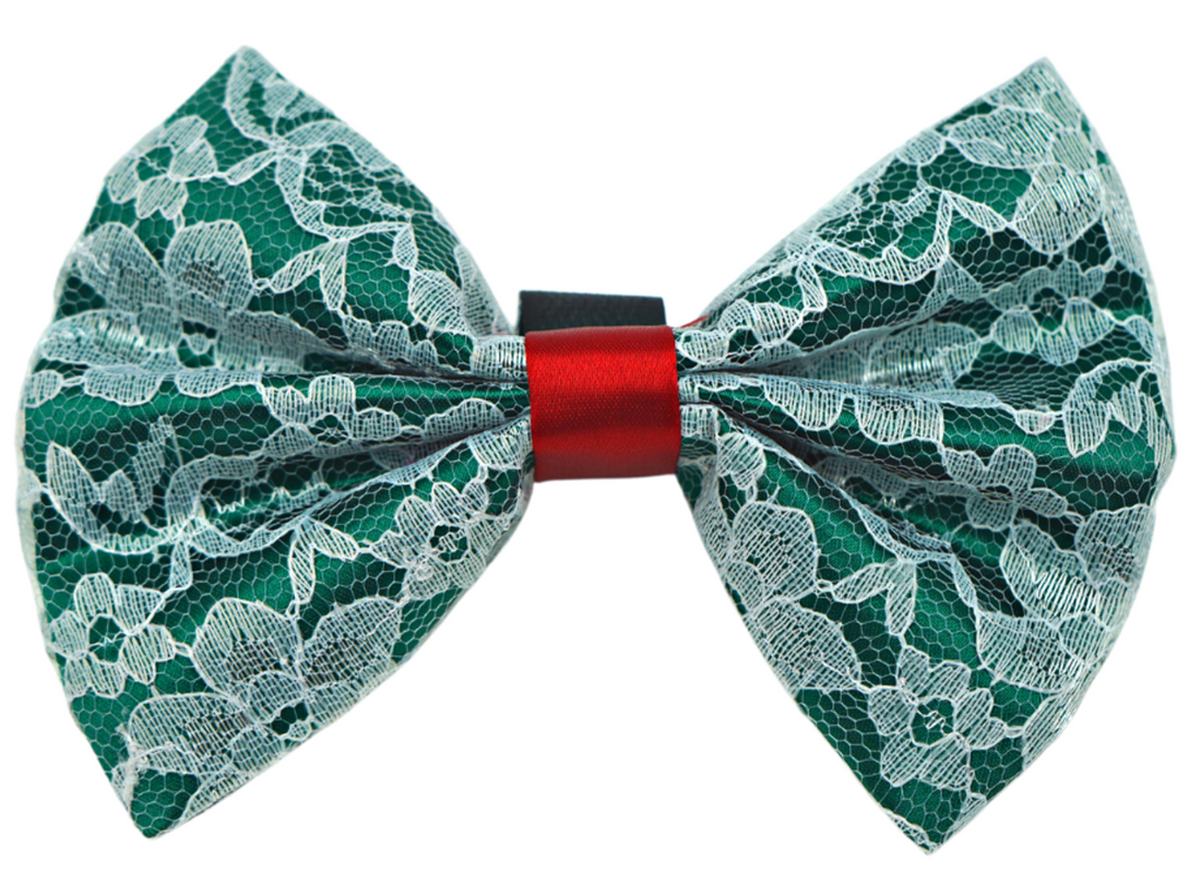 Pets Ribbons Christmas Satin Dog Bow with Lace Overlay
