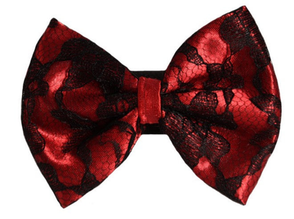 Pets Ribbons Satin Dog Bow with Black Lace Overlay