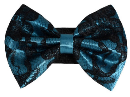 Pets Ribbons Satin Dog Bow with Black Lace Overlay
