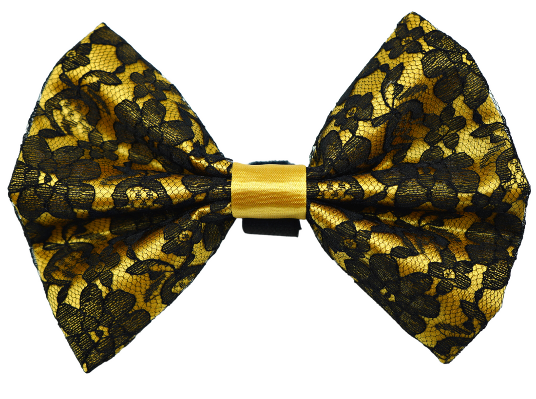 Pets Ribbons Satin Dog Bow with Black Lace Overlay