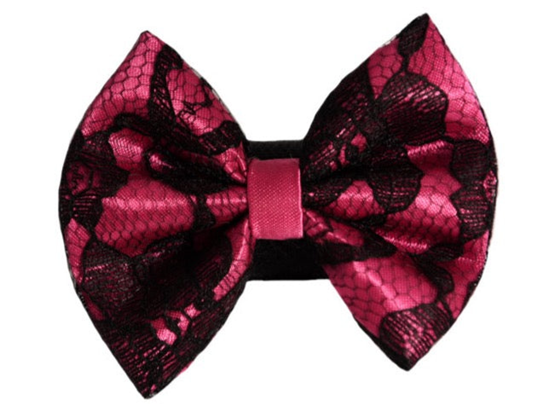 Pets Ribbons Satin Dog Bow with Black Lace Overlay