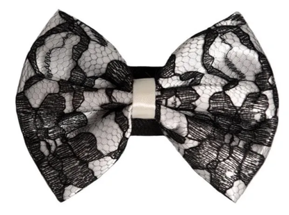 Pets Ribbons Satin Dog Bow with Black Lace Overlay