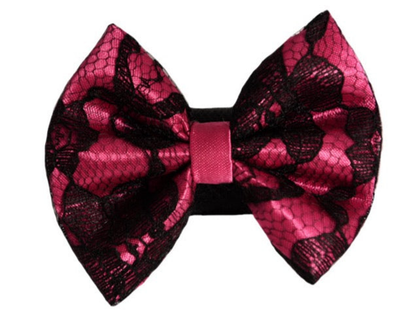 Pets Ribbons Satin Dog Bow with Black Lace Overlay