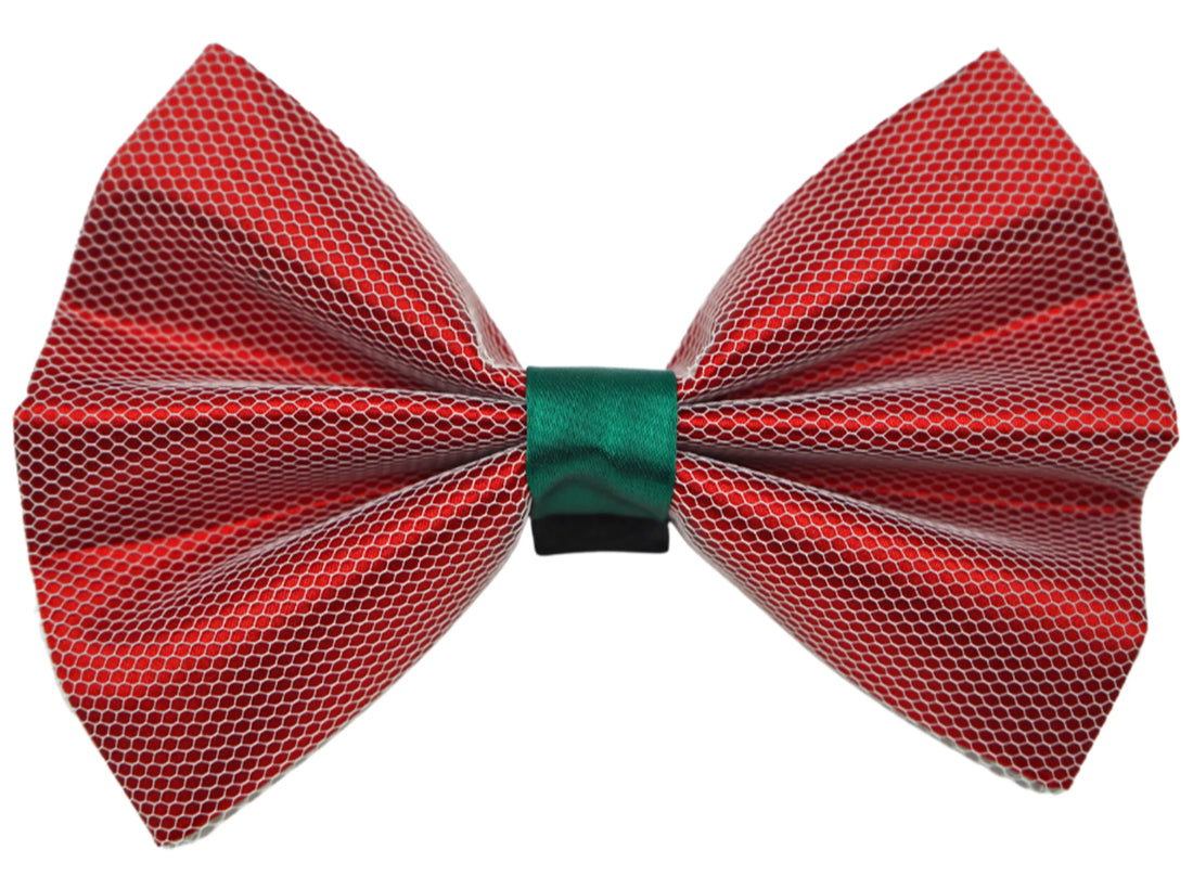 Satin Christmas bow with white net overlay, view 1
