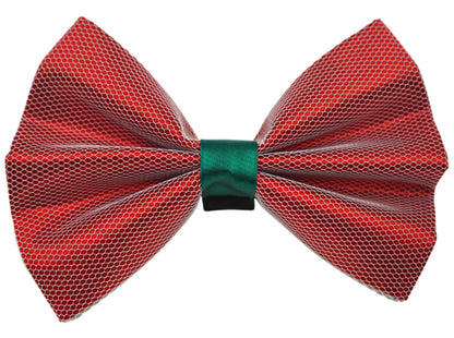 Satin Christmas bow with white net overlay, view 1