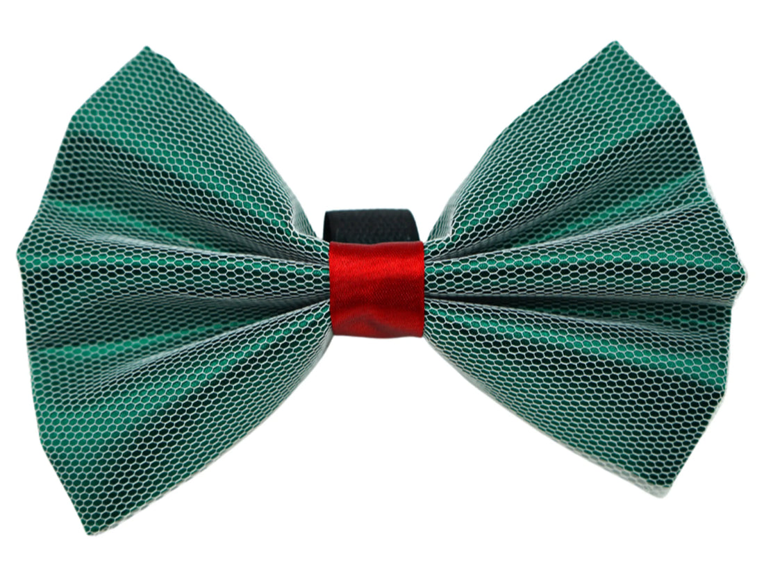 Satin Christmas bow with white net overlay, view 9