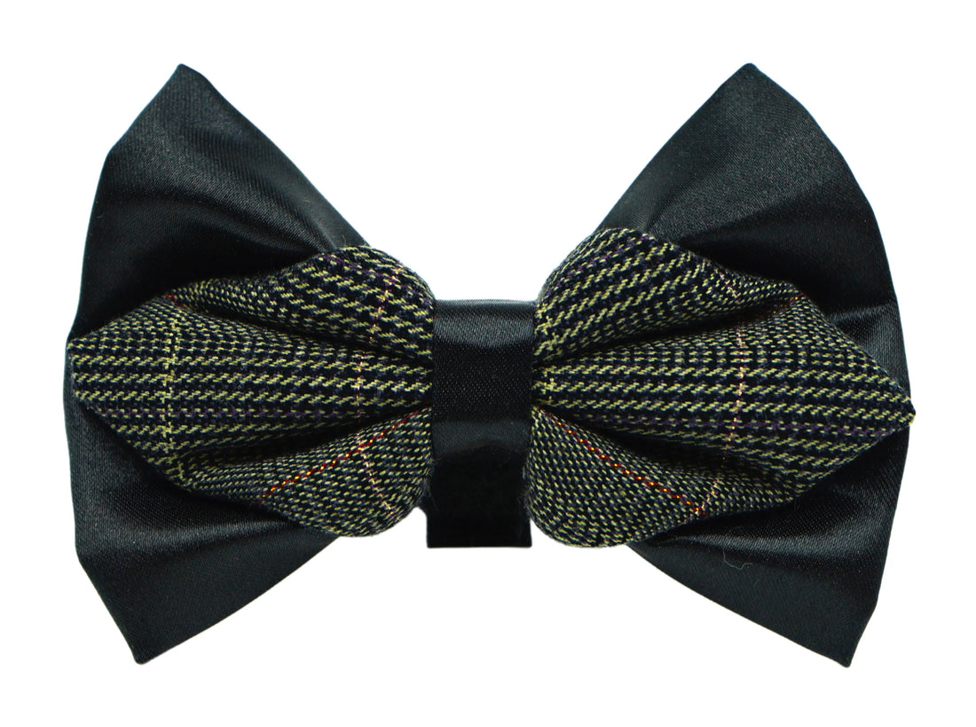 Tuxedo double vintage pet bow tie, alternate front view