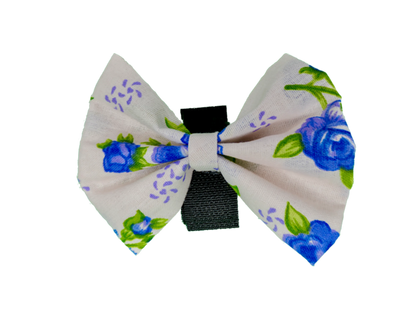 Blue rose cotton dog bow, size 2, velcro fastener detail