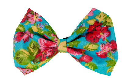 Petal cotton dog bow, size 2, marine blue, velcro fastener detail