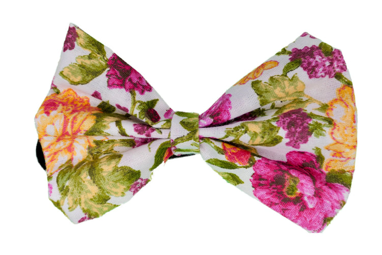 Petal cotton dog bow, size 2, white, velcro fastener detail