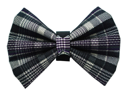 Plaid check dog bow with black net overlay, size 1, close-up