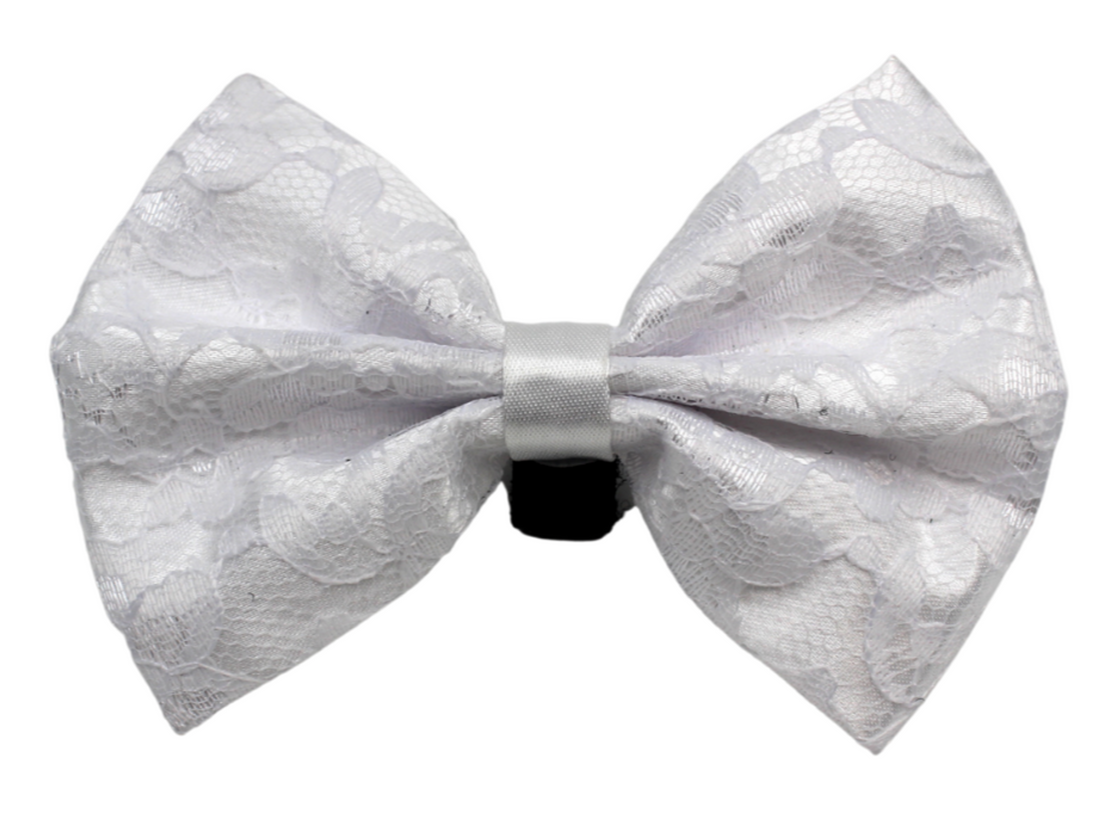 Pets Ribbons Satin Dog Bow with White Lace Overlay