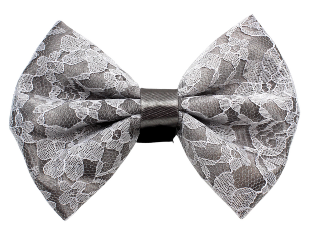 Pets Ribbons Satin Dog Bow with White Lace Overlay