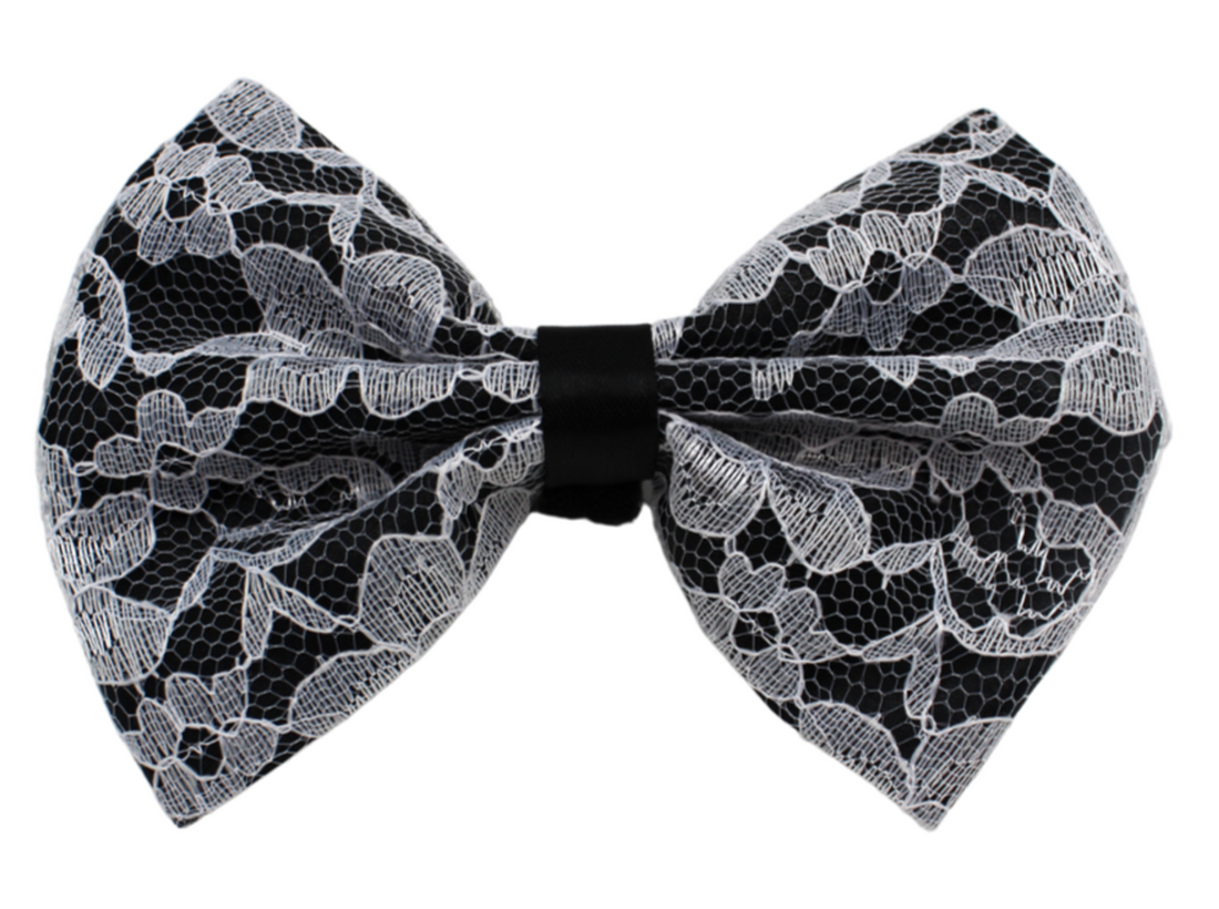 Pets Ribbons Satin Dog Bow with White Lace Overlay
