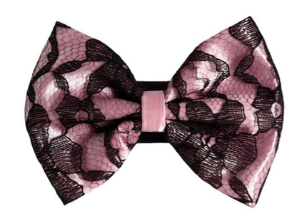 Pets Ribbons Satin Dog Bow with Black Lace Overlay