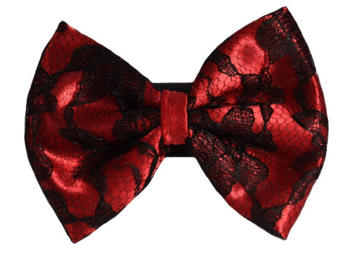 Pets Ribbons Satin Dog Bow with Black Lace Overlay