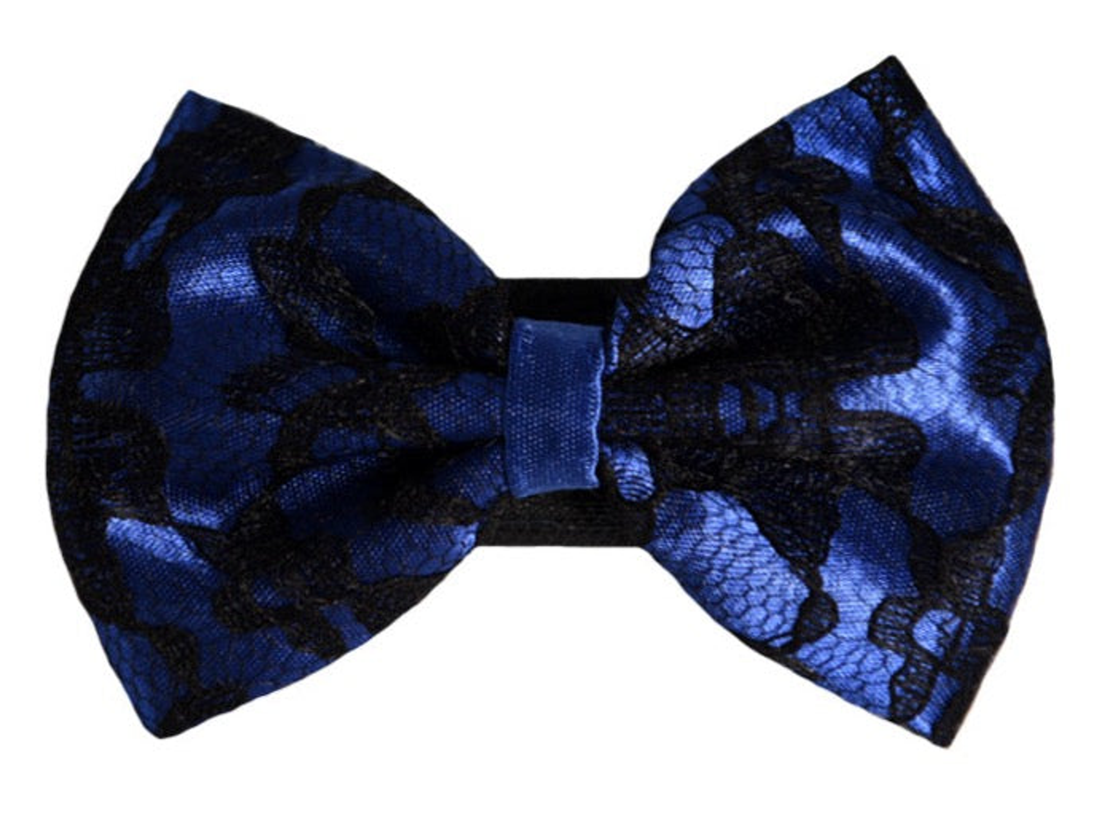 Pets Ribbons Satin Dog Bow with Black Lace Overlay