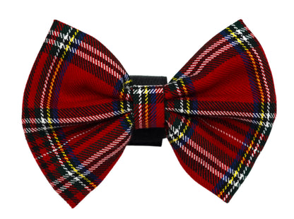 Vintage plaid pet bow tie, red, close-up