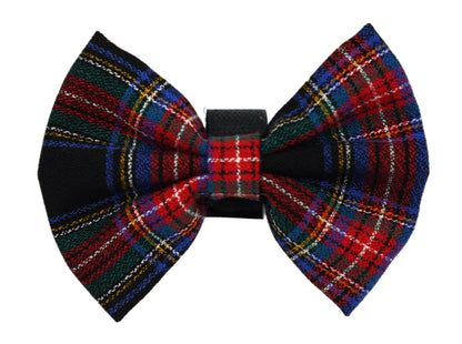 Vintage plaid pet bow tie, blue, close-up