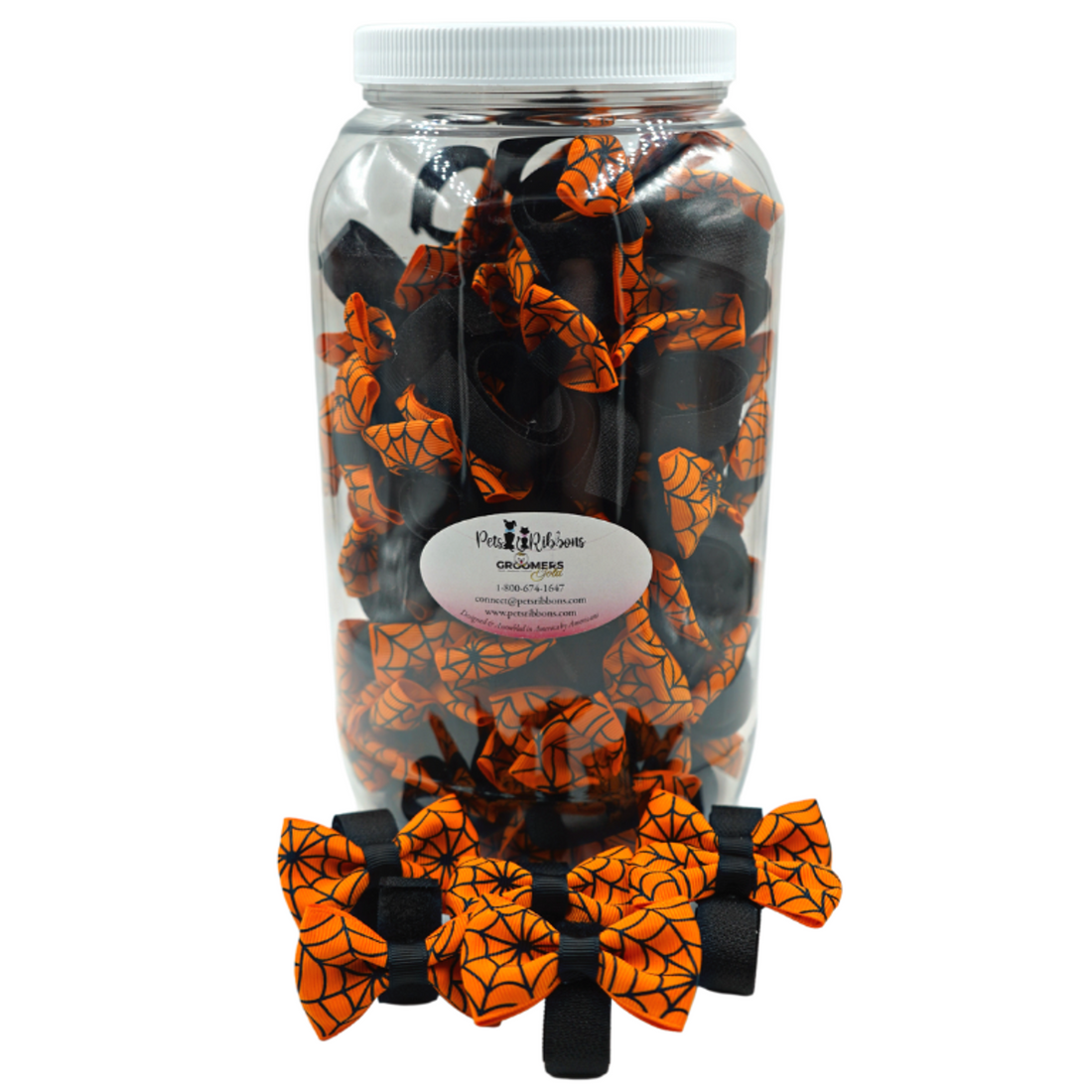 Pets Ribbons Halloween Spider Web Velcro Dog & Cat Bows Jar