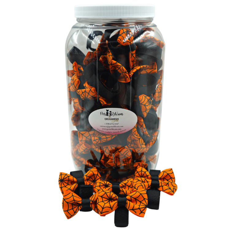 Pets Ribbons Halloween Spider Web Velcro Dog & Cat Bows Jar