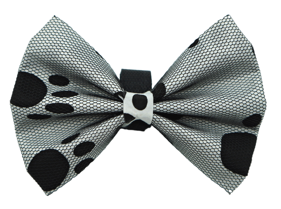 Pets Ribbons Paw Print Dog Bow, Black Net