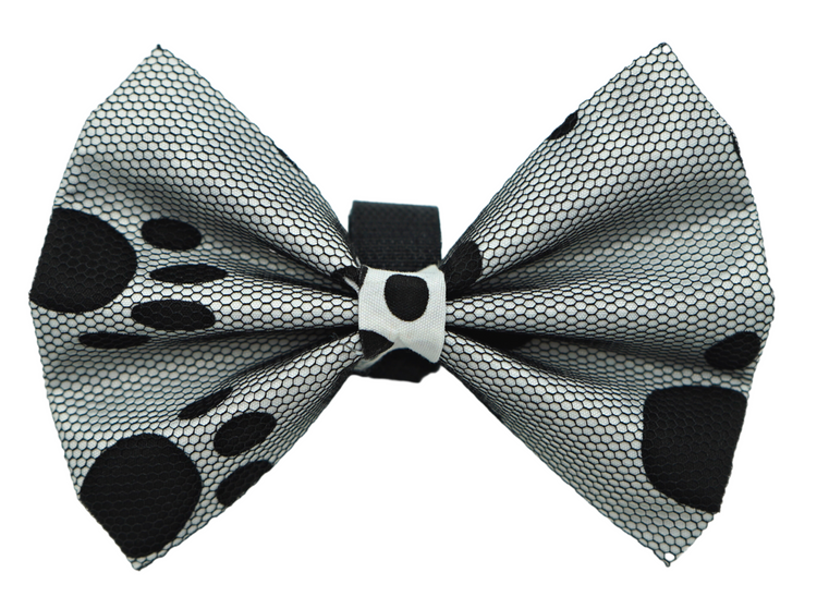 Pets Ribbons Paw Print Dog Bow, Black Net