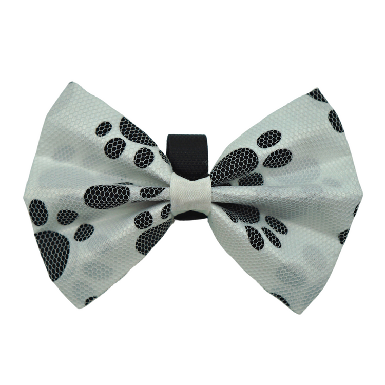Pets Ribbons Paw Print Dog Bow, White Net